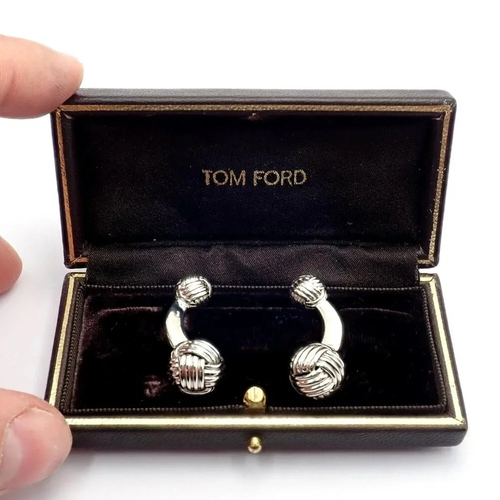 Authentic Tom Ford 18k White Gold Signature Classic Rope Knot Cufflinks